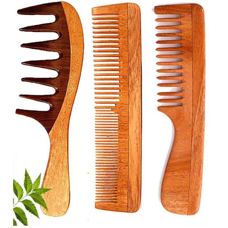 Rufiys Pure Neem Wooden Comb for Women & Men | Helps Hair Growth |Dandruff Remover (Combo of 3)