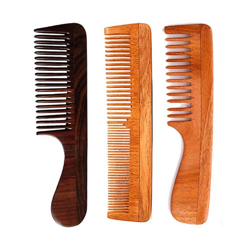 Rufiys Rose Wood Comb for Women & Men, Wooden Handle Comb for Detangling Scalp Massage & Styling (Combo-3)