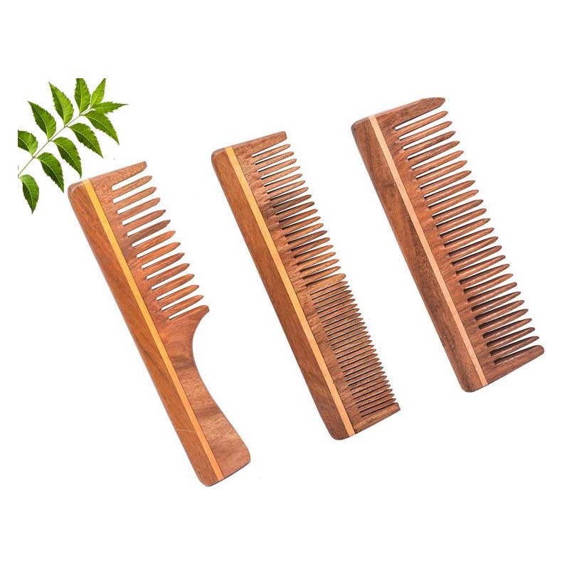 Rufiys Pure Neem Wooden Comb Wide Tooth for Hair Growth,Anti-Dandruff Comb For Women And Men(Combo Pack of 3)