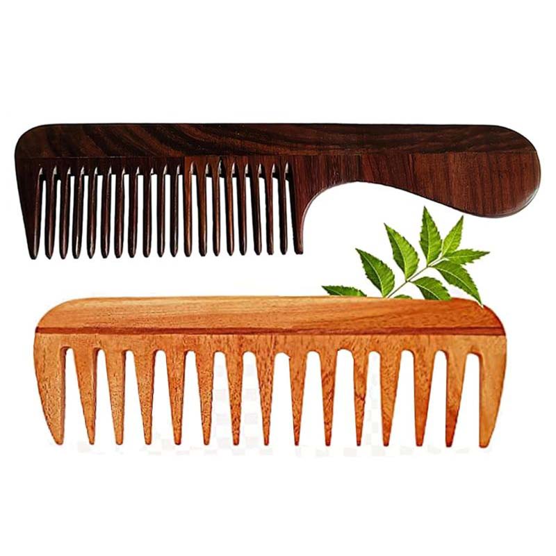 Rufiys Rose Wood Comb for Women & Men, Wooden Handle Comb for Detangling Scalp Massage & Styling (Rosewood + Neemwood)