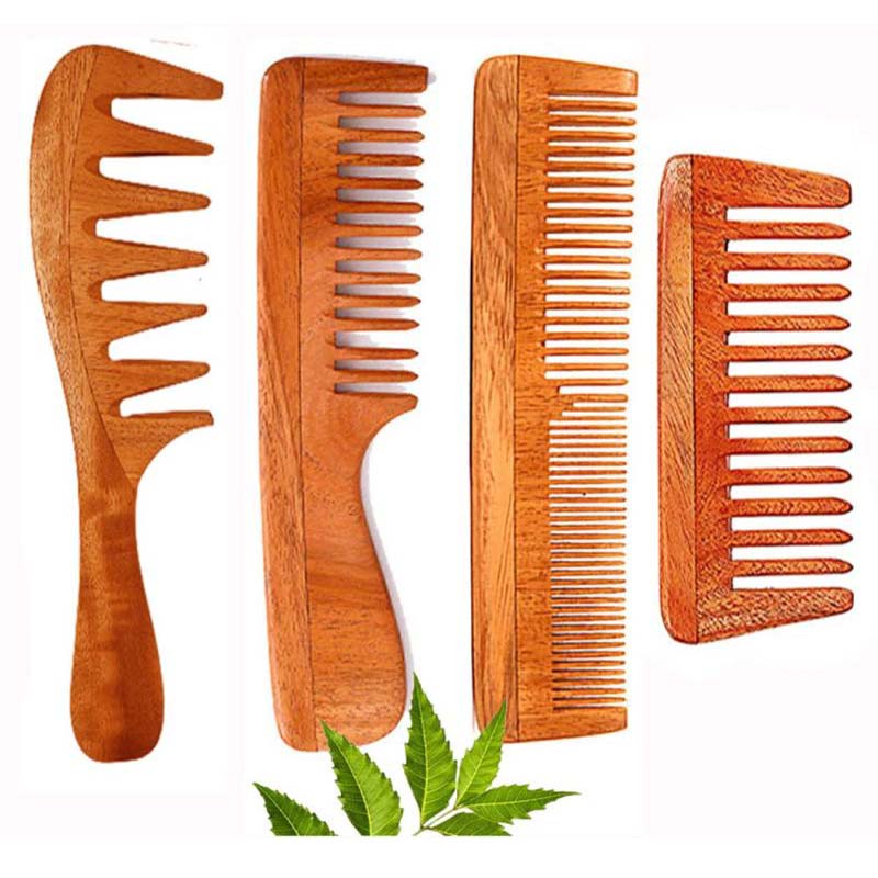 Rufiys Wide Tooth Neem Wooden Comb Set for Women & Men | Dandruff Comb | Curly Hair Detangling Neem Wood Comb