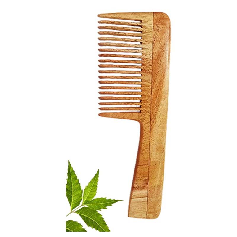 Rufiys Wide Tooth Neem Wooden Comb for Hair Growth Women & Men (Handle Comb)