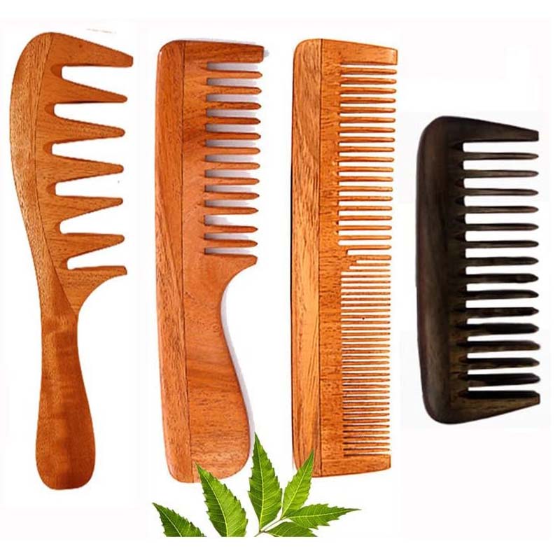 Wooden Comb for Women & Men Hair Growth AntiDandruff Detangle Frizz & Curly Hair Pack of 4