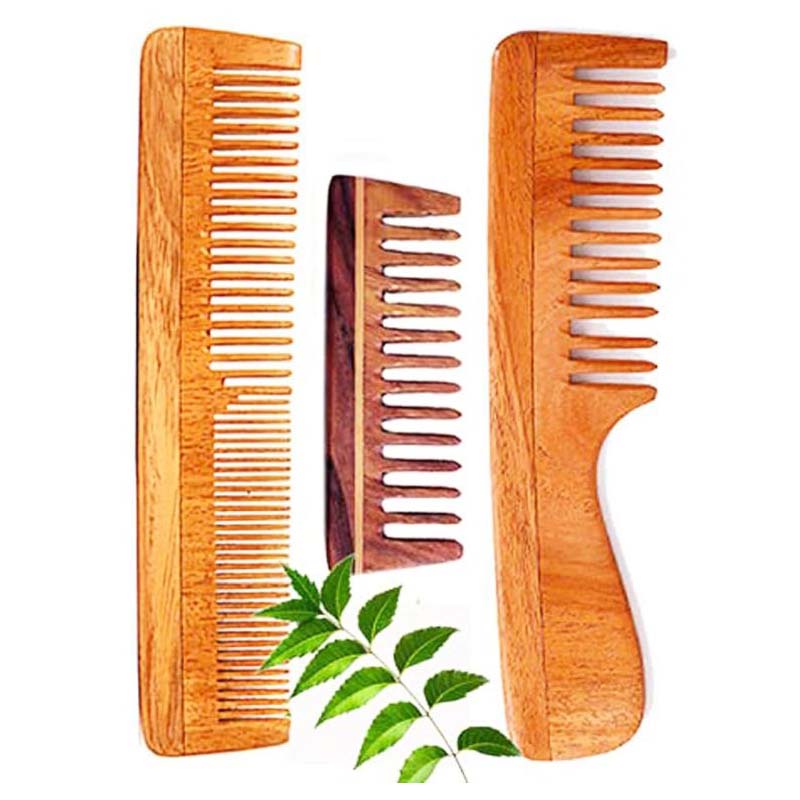 Rufiys Natural Handmade Pure Neem Wood Comb Helps Hair Regrowth,Anti-Dandruff Comb For Women And Men (Pack of 3)