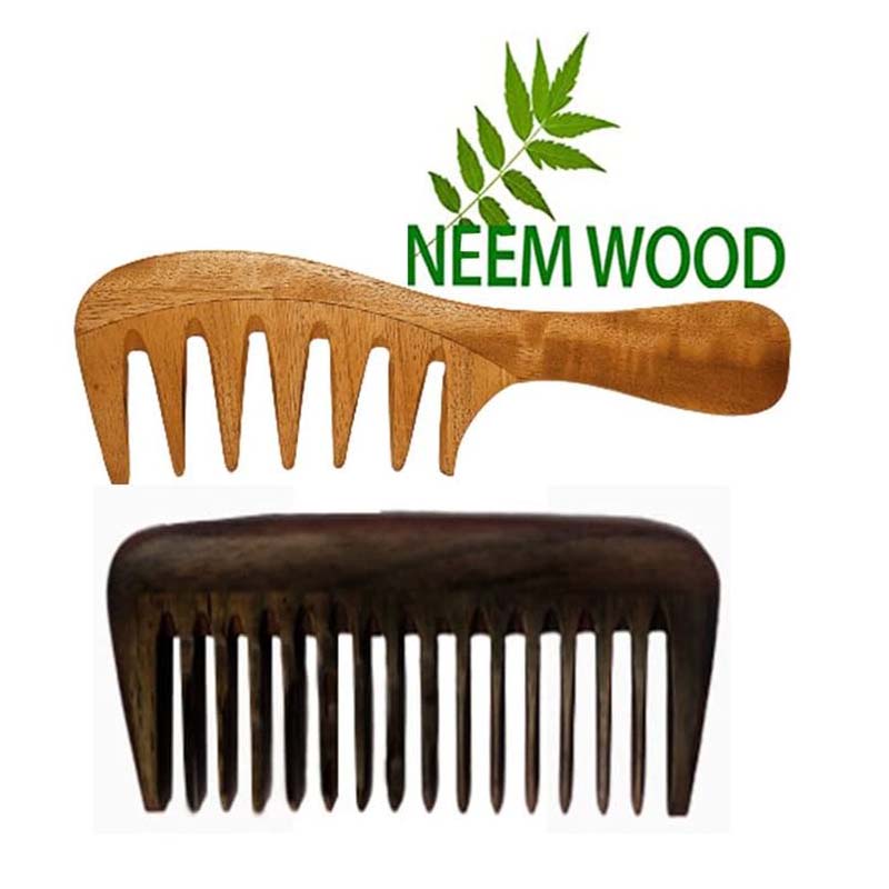 Rufiys Neem Wood and Rosewood Comb for Women & Men Combo Pack | Hair Growth | Neem Wooden Comb Wide Tooth Curly Hair Detangle | Anti Dandruff | Non Static | Styling