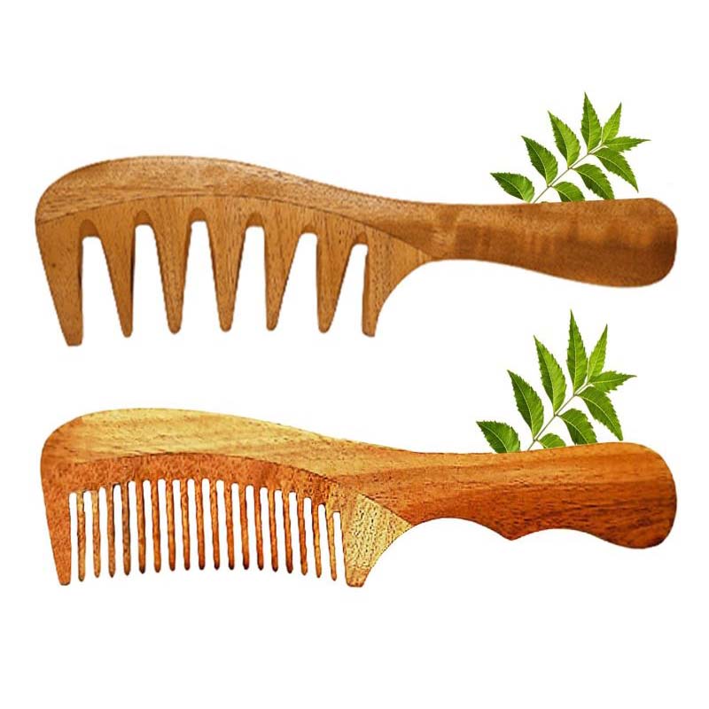 Rufiys Curly Hair Neem Wood Wide tooth Comb For Women & Men Hair Growth | Neem Wooden Detangler Comb Dandruff Control