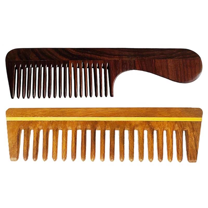 Rufiys Rose Wood Comb for Women & Men, Wooden Handle Comb for Detangling Scalp Massage & Styling (Combo pack)