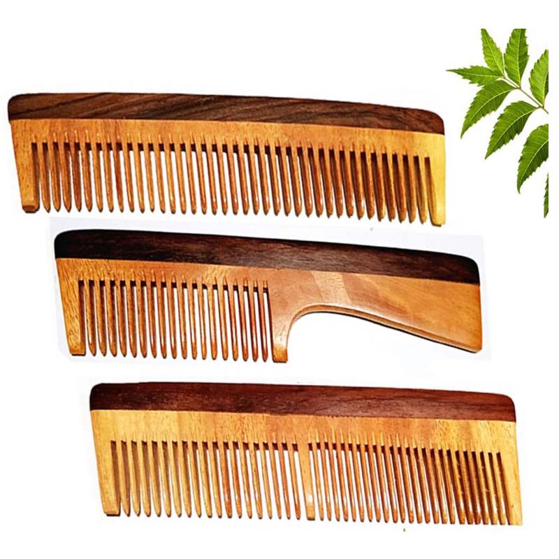 Rufiys Styling Wooden Hair Comb | Hair Growth |Dandruff | Wide Tooth Detangler Wood Handle Comb for Men & Women Pack of 3