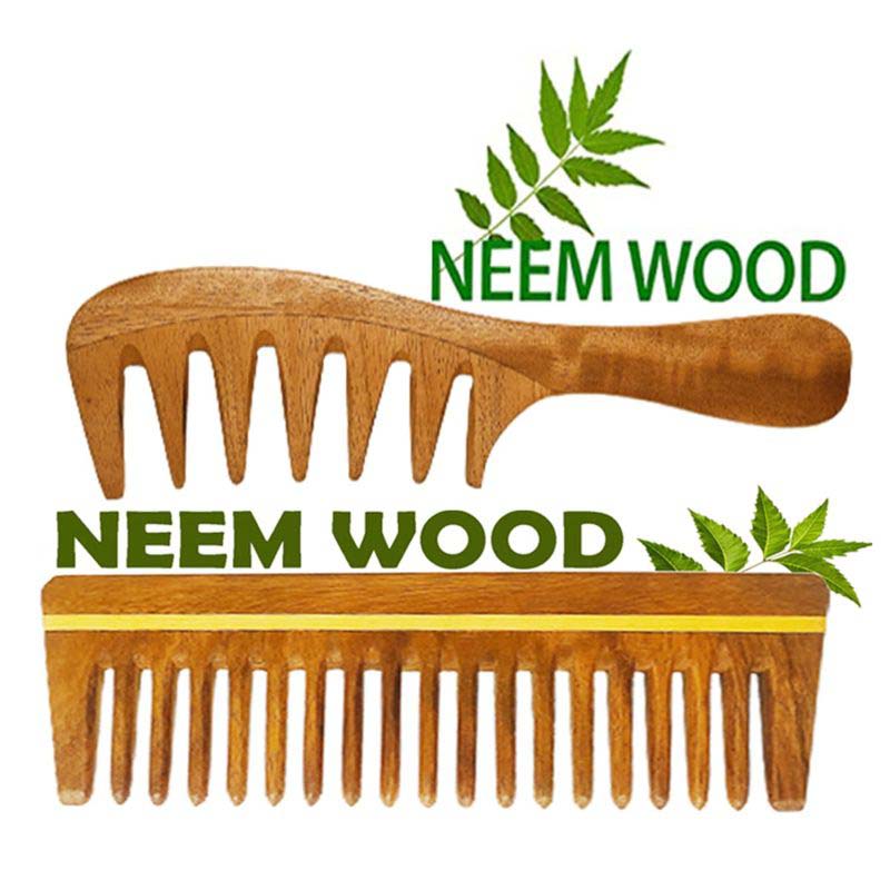 Neem Wooden Comb Set | Wide Tooth Comb for Women & Men | Detangling | Anti Dandruff | Hair Growth Combo Pack