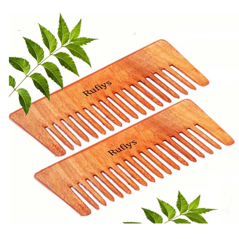 Rufiys Neem Wooden Comb for Women Men & Kids | Neem Wood Comb for Hair Growth | Wide Tooth Detangle Hair comb | Dandruff Comb