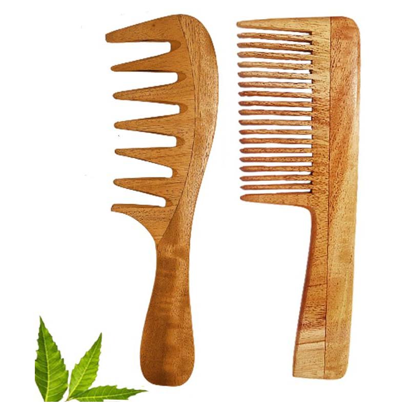 Rufiys Wide Tooth Neem Wooden Comb for Hair Growth Women & Men (Kacchi Wide Tooth + Handle)