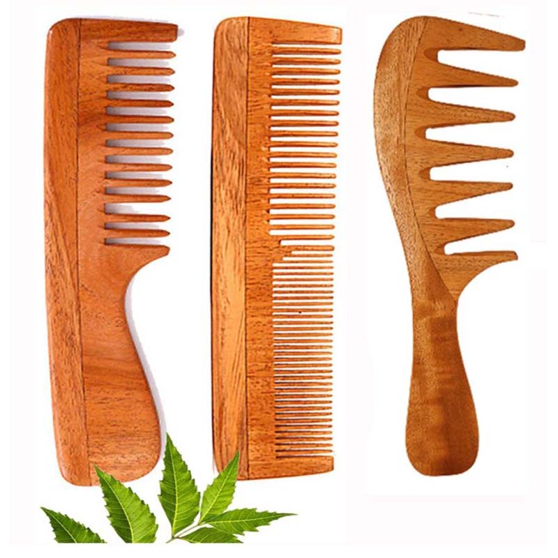 Rufiys Wide Tooth Neem Wooden Comb for Hair Growth Women & Men (Combo Pack of 3)