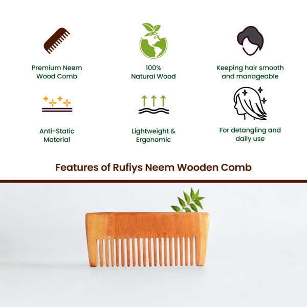Rufiys Neem Wooden Comb for Hair Growth Women & Men | Health and Glow Hairs