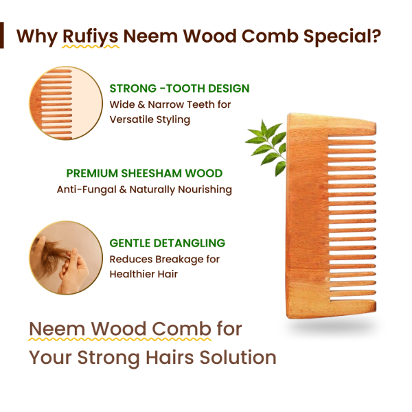 Rufiys Neem Wooden Comb for Hair Growth Women & Men | Health and Glow Hairs