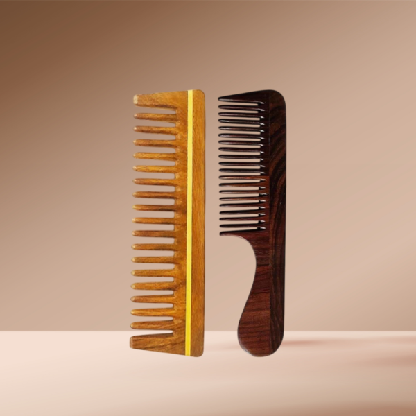 Rosewood and Neem Wood Combo | Anti Freezing Comb and Anti Dandruff Comb (Pack of 2)