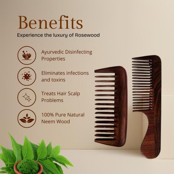Rufiys Sheesham Care Combo – Handle & Wide-Tooth Wooden Hair Combs