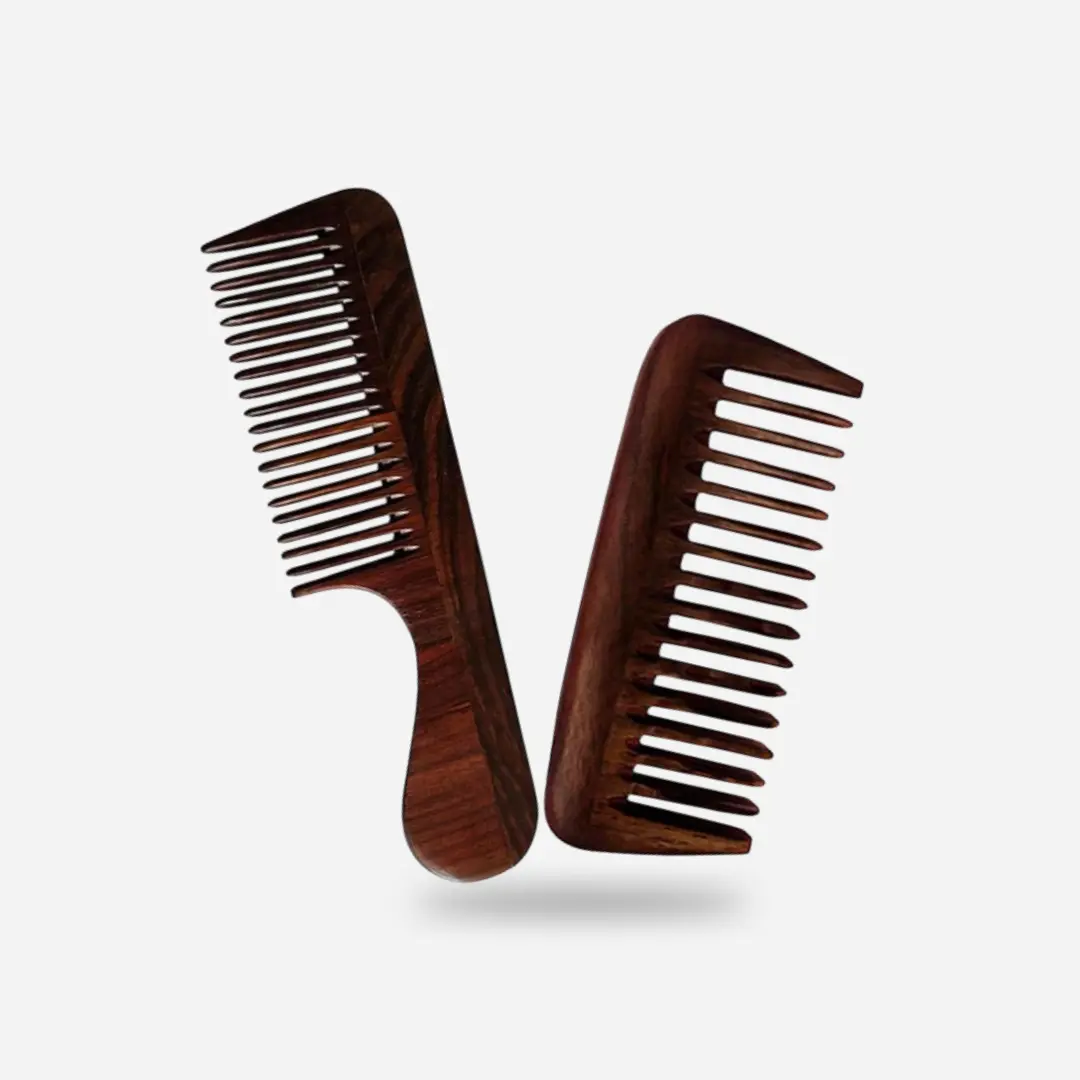 Rufiys Sheesham Care Combo – Handle & Wide-Tooth Wooden Hair Combs
