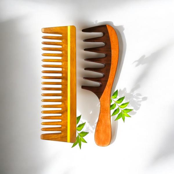 Rufiys Neem Wide Tooth Comb for Curly Hair | Rose Wood Tooth Comb for Detangling (Combo Pack of 2)