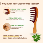Rufiys Neem Wide Tooth Comb for Curly Hair | Rose Wood Tooth Comb for Detangling (Combo Pack of 2)