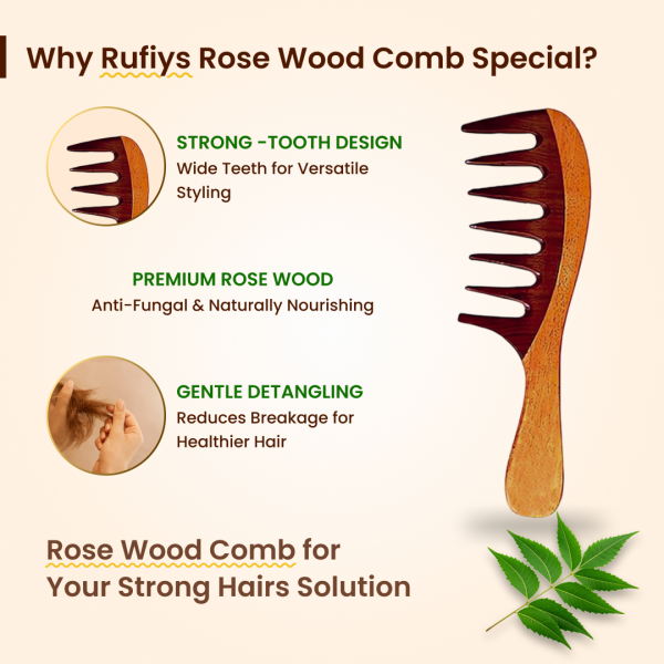 Rufiys Neem Wide Tooth Comb for Curly Hair | Rose Wood Tooth Comb for Detangling (Combo Pack of 2)