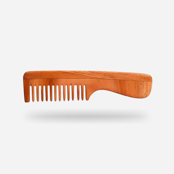 Rufiys Natural Neem Wood Wide-Tooth Comb with Handle | Helps Hair Growth & Dandruff Removal for Women & Men