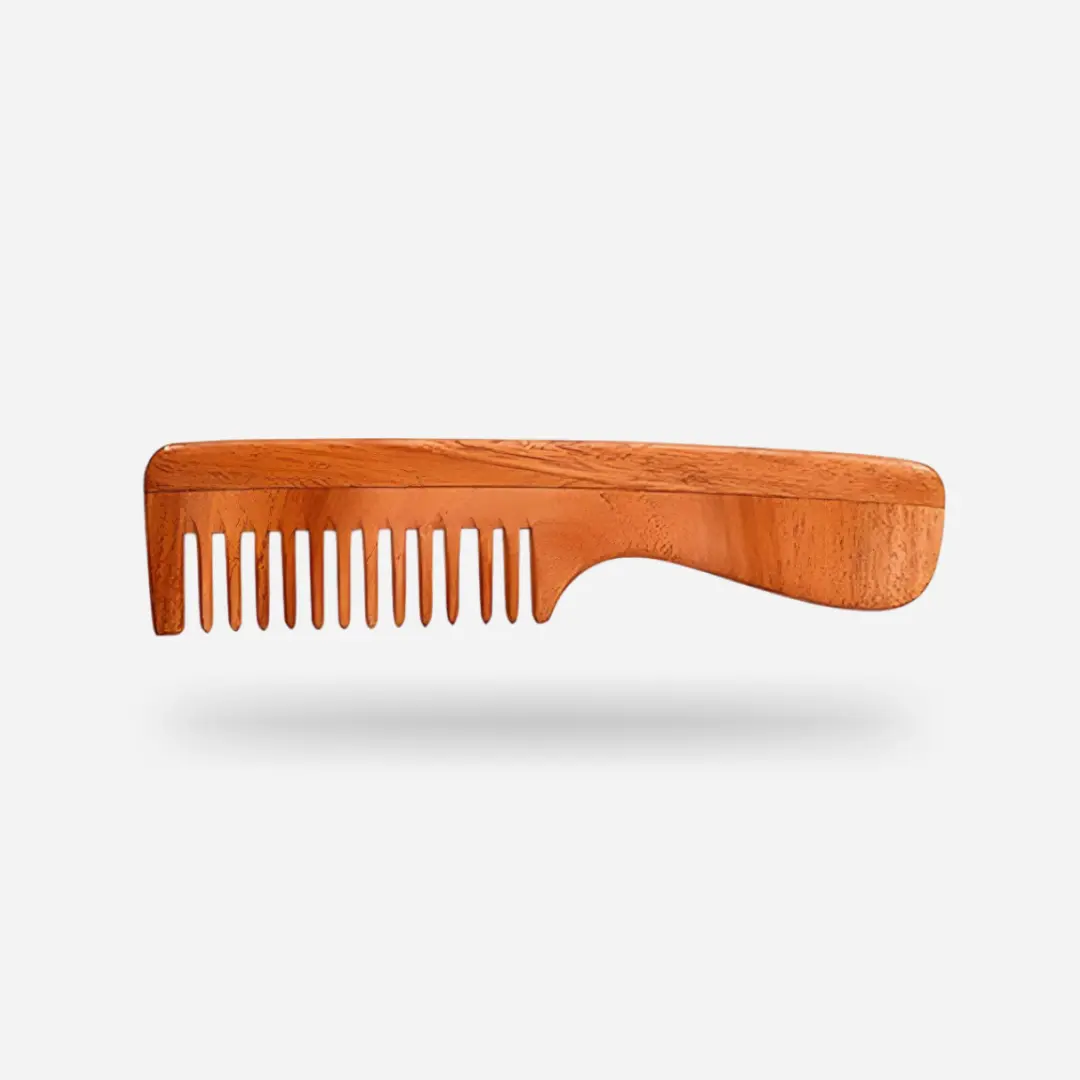 Rufiys Natural Neem Wood Wide-Tooth Comb with Handle | Helps Hair Growth & Dandruff Removal for Women & Men