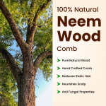 Rufiys Natural Neem Wood Wide-Tooth Comb with Handle | Helps Hair Growth & Dandruff Removal for Women & Men
