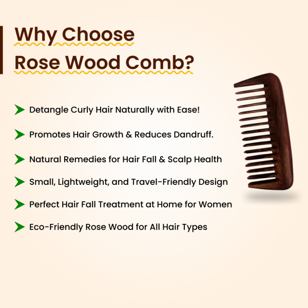 Rufiys Premium Rosewood Pocket Comb | Wide Tooth for Detangling, Scalp Nourishment & Anti-Static Hair