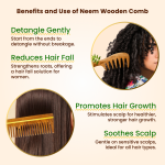 Rufiys Neem Wooden Comb for Women & Men | Wide Tooth Dandruff Comb