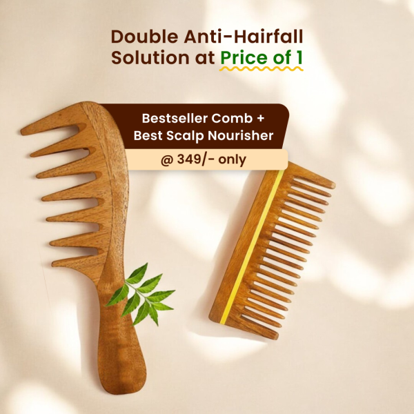 Rufiys Neem Wooden Comb for Women & Men | Wide Tooth Dandruff Comb