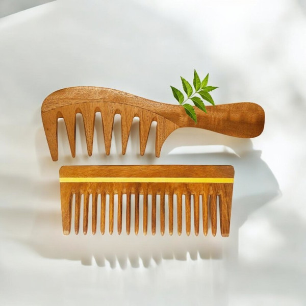 Rufiys Neem Wooden Comb for Women & Men | Wide Tooth Dandruff Comb