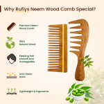 Rufiys Neem Wooden Comb for Women & Men | Wide Tooth Dandruff Comb