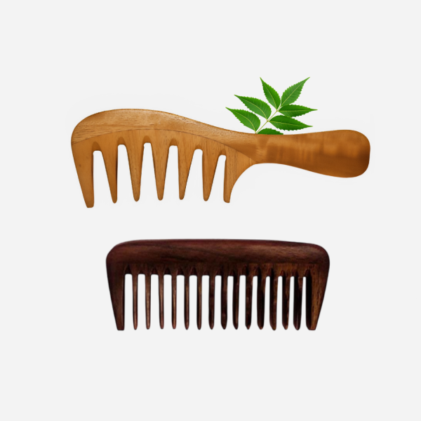 Rufiys Neem Wood and Rosewood Comb for Women & Men Combo Pack | Hair Growth | Neem Wooden Comb Wide Tooth Curly Hair Detangle | Anti Dandruff | Non Static | Styling