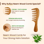 Rufiys Neem Wood and Rosewood Comb for Women & Men Combo Pack | Hair Growth | Neem Wooden Comb Wide Tooth Curly Hair Detangle | Anti Dandruff | Non Static | Styling