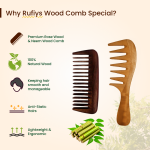 Rufiys Neem Wood and Rosewood Comb for Women & Men Combo Pack | Hair Growth | Neem Wooden Comb Wide Tooth Curly Hair Detangle | Anti Dandruff | Non Static | Styling
