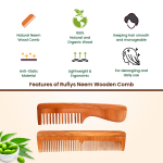 Rufiys Pure Neem Wood Comb Set | Detangling & Dressing Comb for Hair Growth, Dandruff & Healthy Scalp (2 Pcs)