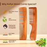 Rufiys Pure Neem Wood Comb Set | Detangling & Dressing Comb for Hair Growth, Dandruff & Healthy Scalp (2 Pcs)