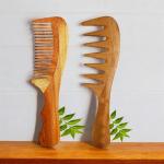 Rufiys Curly Hair Neem Wood Wide tooth Comb For Women & Men Hair Growth | Neem Wooden Detangler Comb Dandruff Control