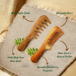 Rufiys Curly Hair Neem Wood Wide tooth Comb For Women & Men Hair Growth | Neem Wooden Detangler Comb Dandruff Control