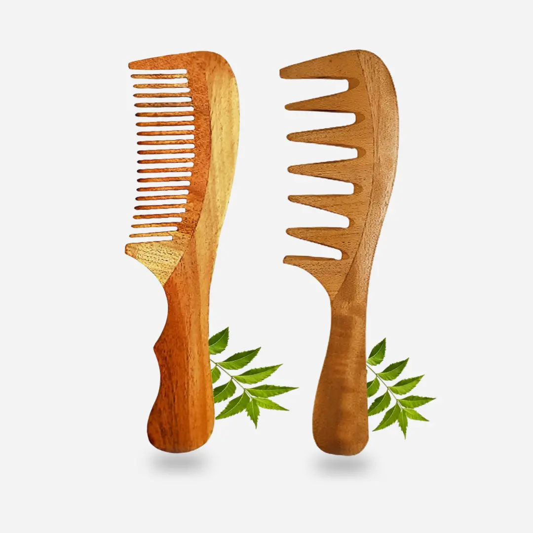 Rufiys Curly Hair Neem Wood Wide tooth Comb For Women & Men Hair Growth | Neem Wooden Detangler Comb Dandruff Control