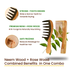 Rufiys Neem Wood Comb Pack of 2 | Wide Tooth Hair Growth Comb for Curly Hair