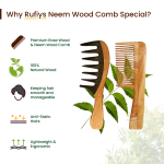 Rufiys Neem Wood Comb Pack of 2 | Wide Tooth Hair Growth Comb for Curly Hair