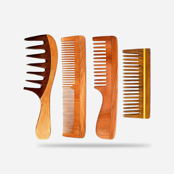 Wooden Comb for Women & Men Hair Growth AntiDandruff Detangle Frizz & Curly Hair Pack of 4