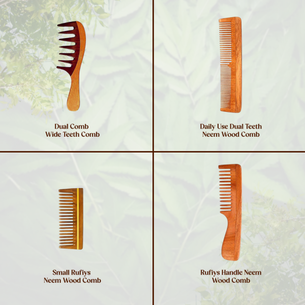 Wooden Comb for Women & Men Hair Growth AntiDandruff Detangle Frizz & Curly Hair Pack of 4