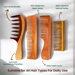 Wooden Comb for Women & Men Hair Growth AntiDandruff Detangle Frizz & Curly Hair Pack of 4