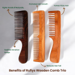 Rose Wood Comb Trio by Rufiys: Neem & Double Tooth for Women (Combo-3)