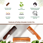 Rose Wood Comb Trio by Rufiys: Neem & Double Tooth for Women (Combo-3)