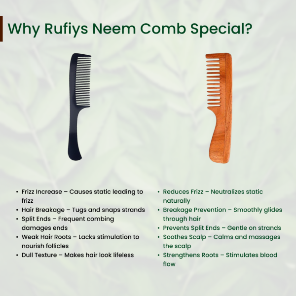 Rose Wood Comb Trio by Rufiys: Neem & Double Tooth for Women (Combo-3)