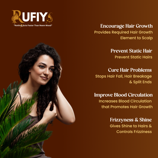 Rose Wood Comb Trio by Rufiys: Neem & Double Tooth for Women (Combo-3)