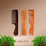Rose Wood Comb for Women & Men, Wooden Handle Comb for Detangling Scalp Massage & Styling (Combo-3)
